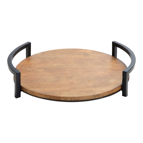 Kate & Laurel Ficher Wood And Metal Round Decorative Tray