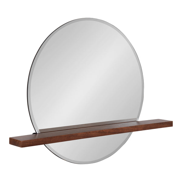 kate & laurel Fosset Round Frameless Mirror with Shelf