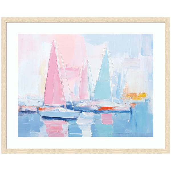 kate & laurel Framed Art Abstract Sailboat Harbor Landscape by The Creative Bunch Studio