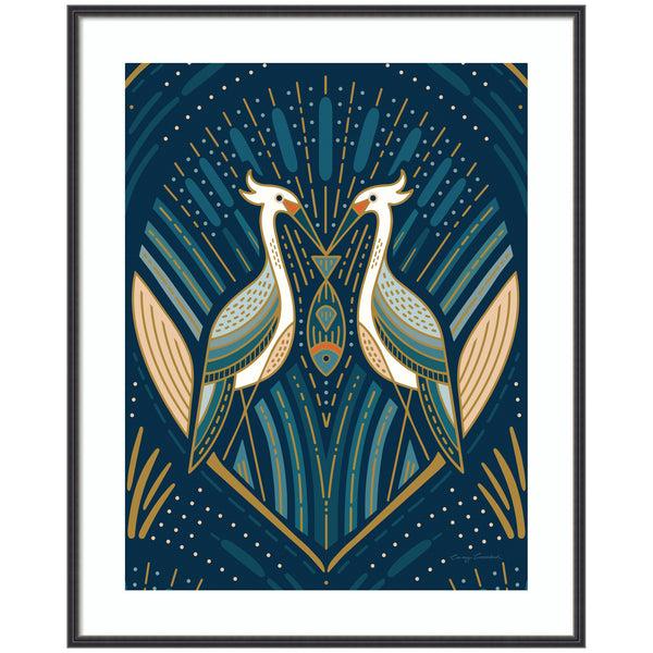 Kate & Laurel Framed Art Art Deco Herons Blue By Carey Copeland