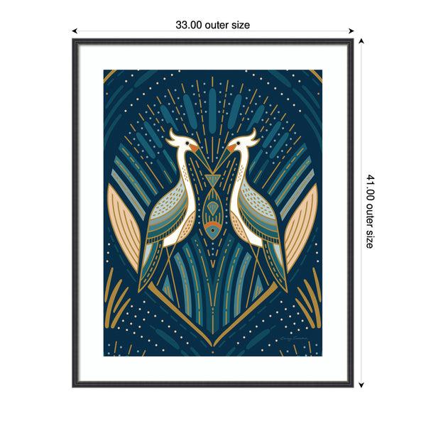 Kate & Laurel Framed Art Art Deco Herons Blue By Carey Copeland