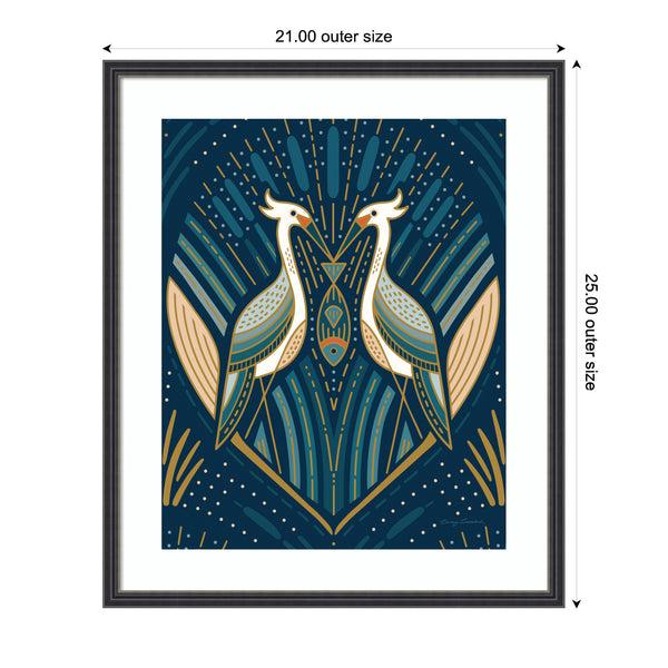 Kate & Laurel Framed Art Art Deco Herons Blue By Carey Copeland