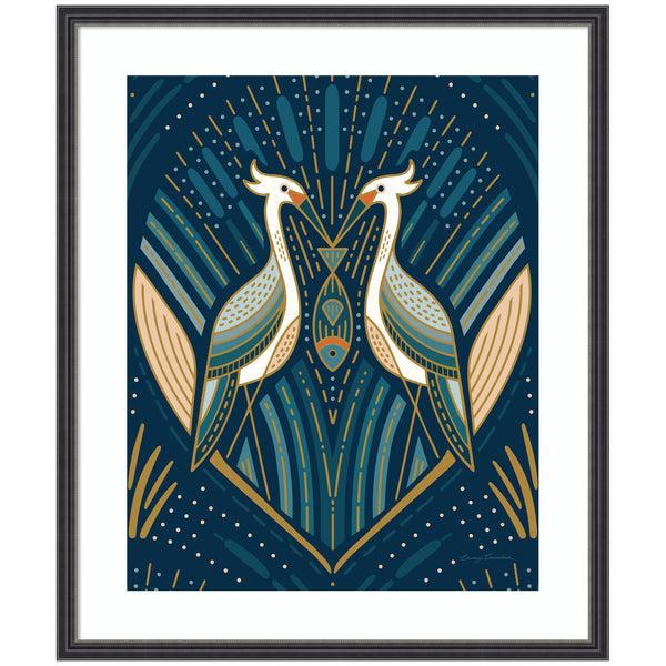 kate & laurel Framed Art Art Deco Herons Blue by Carey Copeland