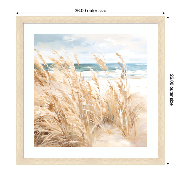 Kate & Laurel Framed Art Beige Beach Grass Near Traquil Beach By The Creative Bunch Studio