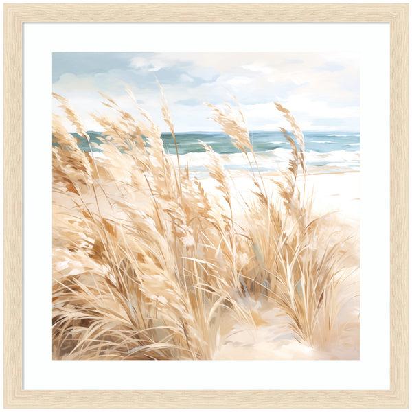 Kate & Laurel Framed Art Beige Beach Grass Near Traquil Beach By The Creative Bunch Studio