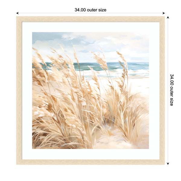 Kate & Laurel Framed Art Beige Beach Grass Near Traquil Beach By The Creative Bunch Studio