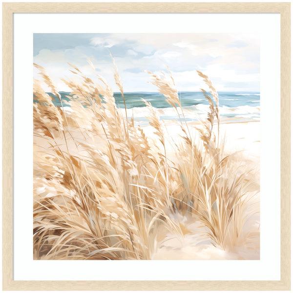 kate & laurel Framed Art Beige Beach Grass Near Traquil Beach by The Creative Bunch Studio