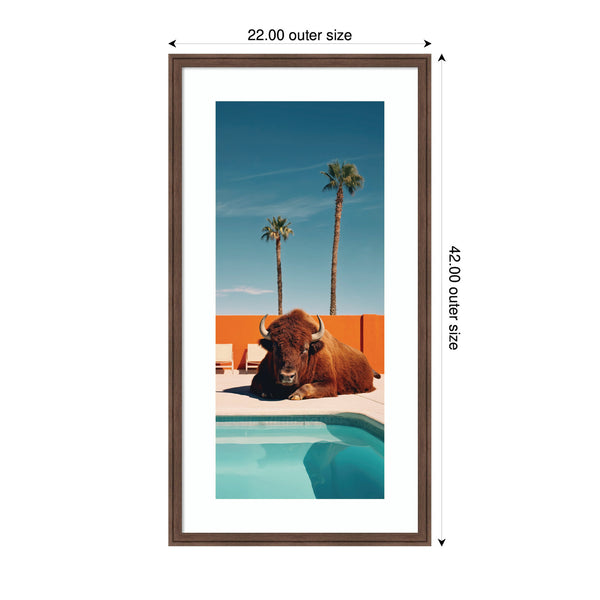 Kate & Laurel Framed Art Bison Chilling By The Pool In California By Michael Schauer