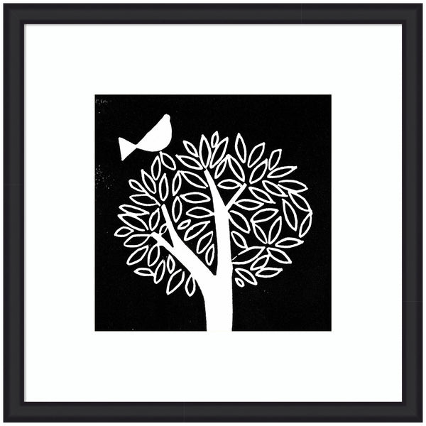 Kate & Laurel Framed Art Black And White Bird Tree Linocut By Giuliana Lazzerini