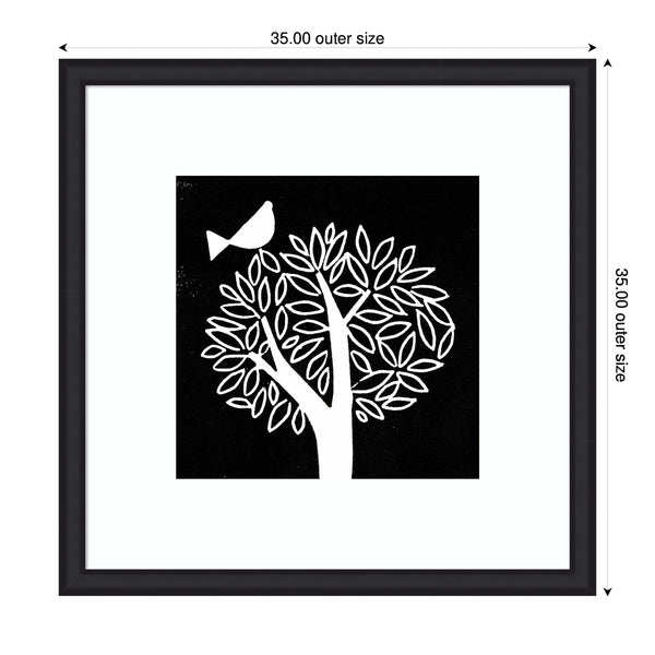 Kate & Laurel Framed Art Black And White Bird Tree Linocut By Giuliana Lazzerini