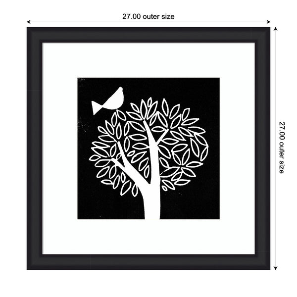 Kate & Laurel Framed Art Black And White Bird Tree Linocut By Giuliana Lazzerini