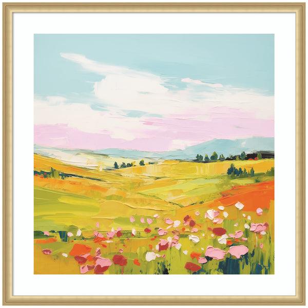 Kate & Laurel Framed Art Colorful Meadow Landscape By The Creative Bunch Studio