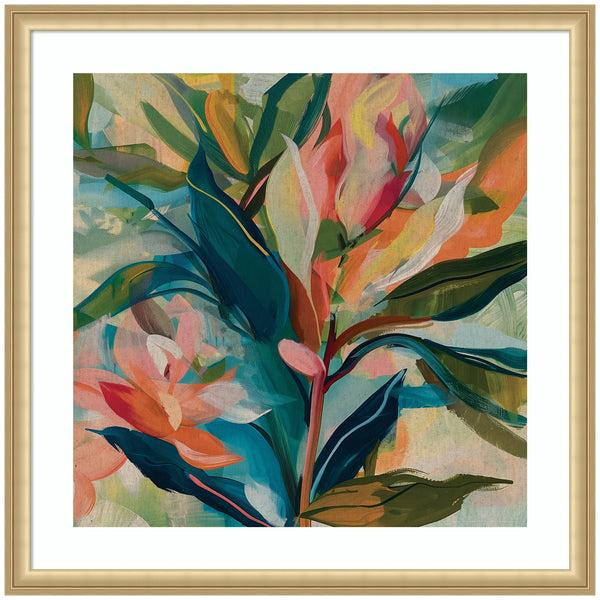 kate & laurel Framed Art Colorful Tropic Botanical Abstract Neutral Linen by The Creative Bunch Studio