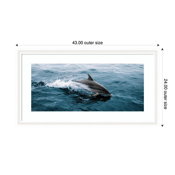 Kate & Laurel Framed Art Dolphin Skipping Along In The Ocean Panel By Michael Schauer