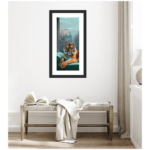 Kate & Laurel Framed Art Graceful Tiger In New York Panel By Michael Schauer