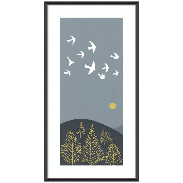 kate & laurel Framed Art Hilltop Flight Linocut Bird by Giuliana Lazzerini