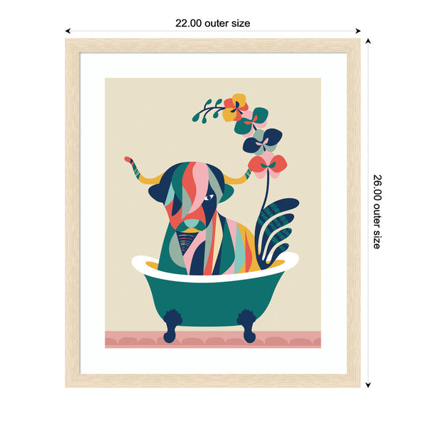 Kate & Laurel Framed Art Mid Century Modern Cow In Bathtub By Rachel Lee