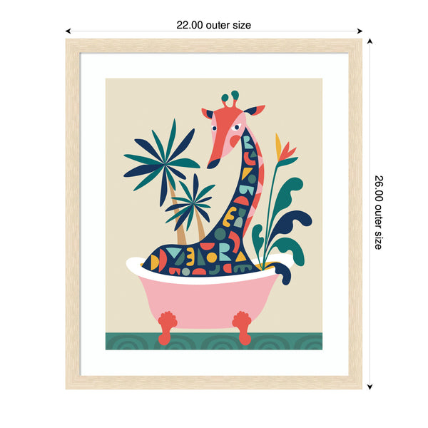 Kate & Laurel Framed Art Mid Century Modern Giraffe In Bathtub By Rachel Lee