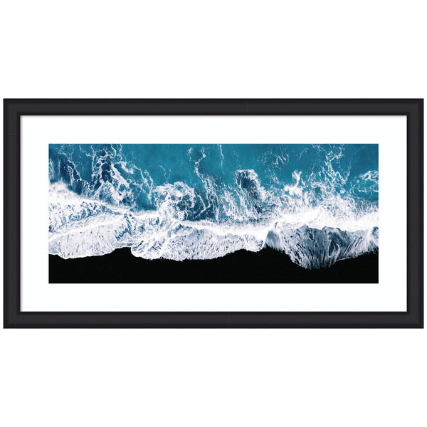 Kate & Laurel Framed Art Minimalist Ocean Waves On The Black Beach In Iceland Panel By Michael Schauer