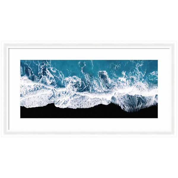 kate & laurel Framed Art Minimalist Ocean Waves on the Black Beach in Iceland Panel by Michael Schauer