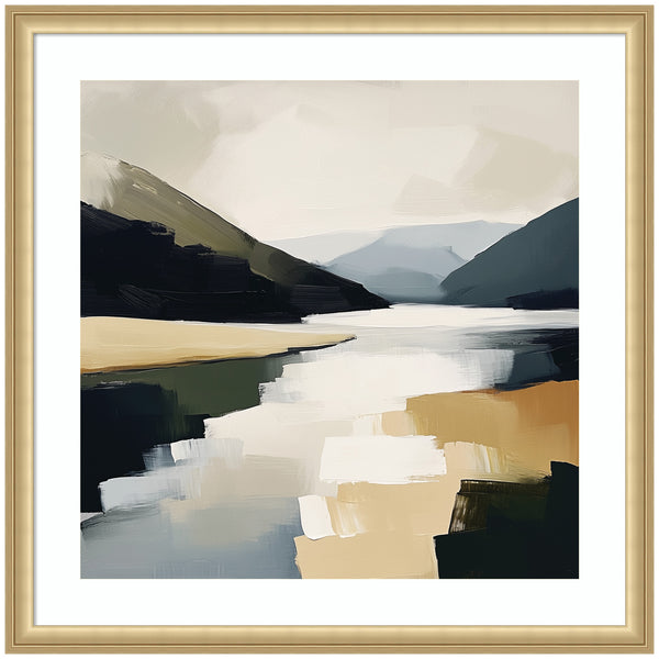 Kate & Laurel Framed Art Mountain Lake Modern Abstract Landscape By The Creative Bunch Studio