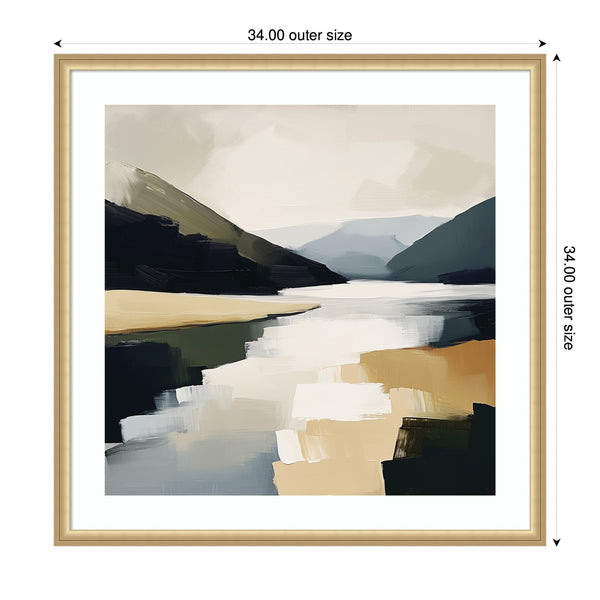 Kate & Laurel Framed Art Mountain Lake Modern Abstract Landscape By The Creative Bunch Studio