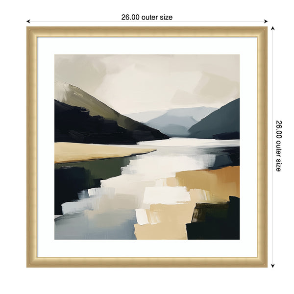 Kate & Laurel Framed Art Mountain Lake Modern Abstract Landscape By The Creative Bunch Studio