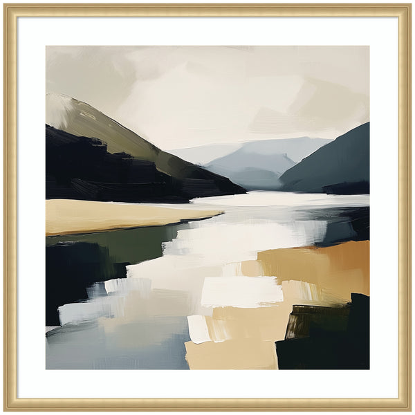 kate & laurel Framed Art Mountain Lake Modern Abstract Landscape by The Creative Bunch Studio