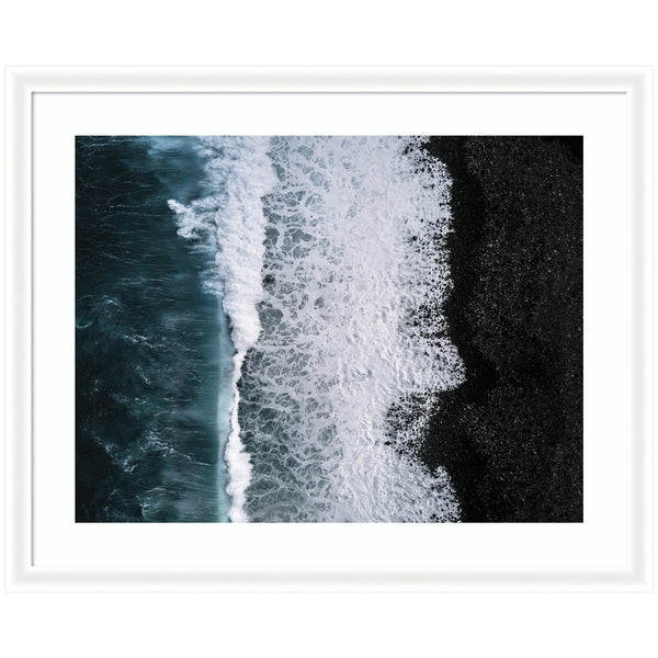 Kate & Laurel Framed Art Ocean Waves On The Black Beach In Iceland By Michael Schauer