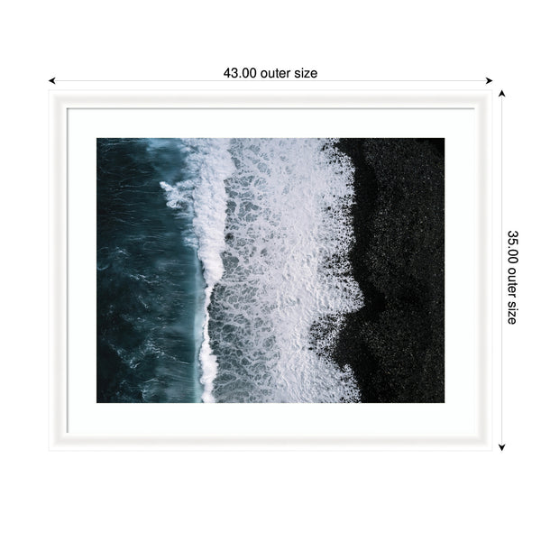 Kate & Laurel Framed Art Ocean Waves On The Black Beach In Iceland By Michael Schauer