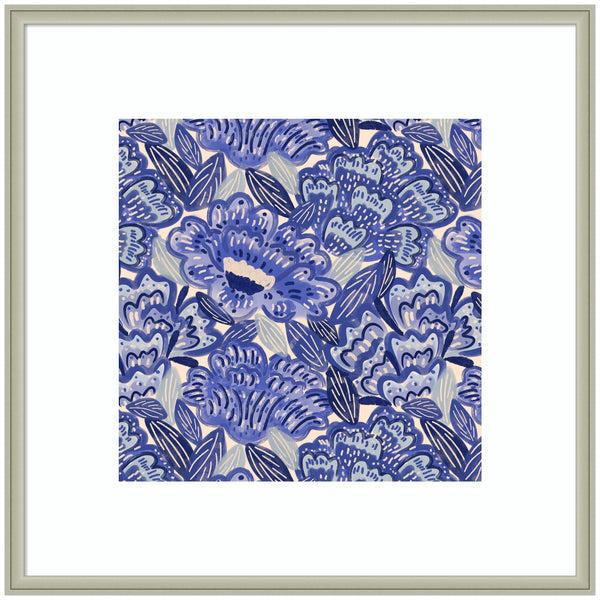 Kate & Laurel Framed Art Painted Flowers Blue By Carrie Cantwell