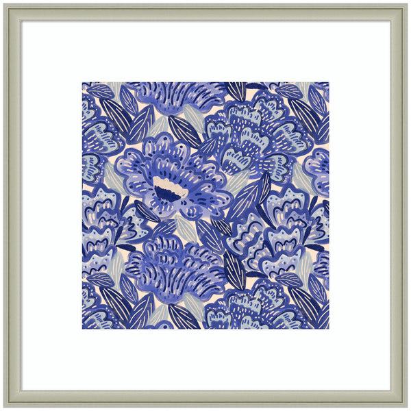kate & laurel Framed Art Painted Flowers Blue by Carrie Cantwell