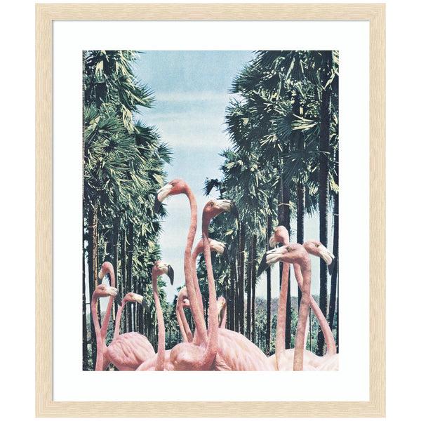 kate & laurel Framed Art Palm Trees and Flamingos by Sarah Eisenlohr