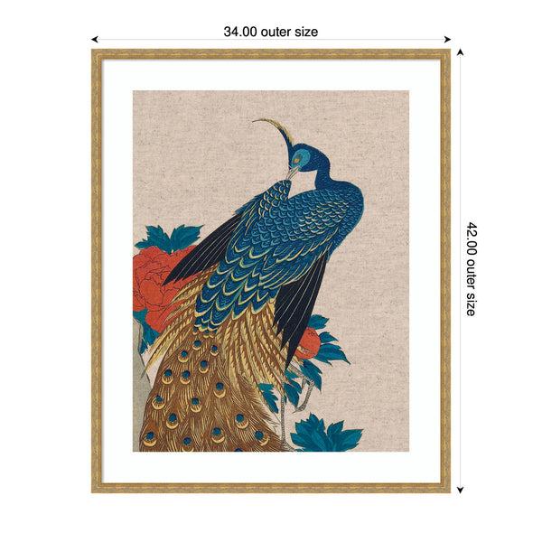 Kate & Laurel Framed Art Peacock And Peonies 1840 Utagawa Hiroshige Neutral Linen By The Art Institute Of Chicago