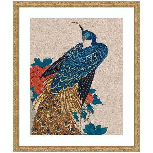 Kate & Laurel Framed Art Peacock And Peonies 1840 Utagawa Hiroshige Neutral Linen By The Art Institute Of Chicago