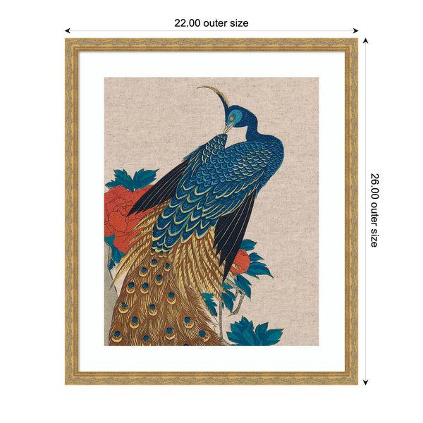 Kate & Laurel Framed Art Peacock And Peonies 1840 Utagawa Hiroshige Neutral Linen By The Art Institute Of Chicago