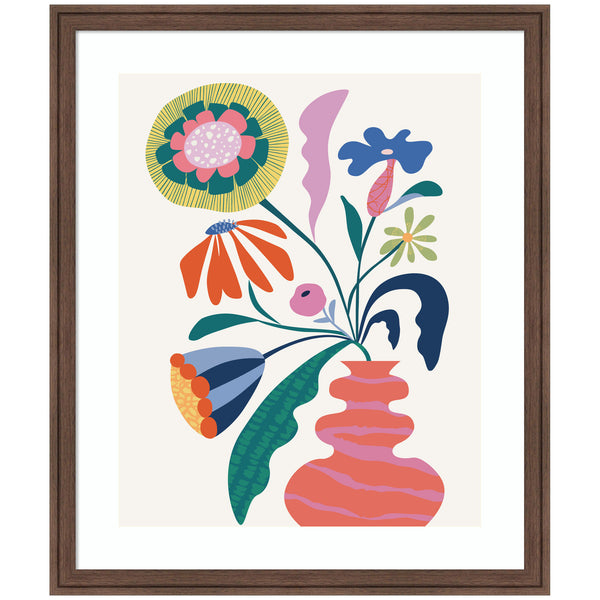 Kate & Laurel Framed Art Retro Whimsical Floral Vase By Rachel Lee