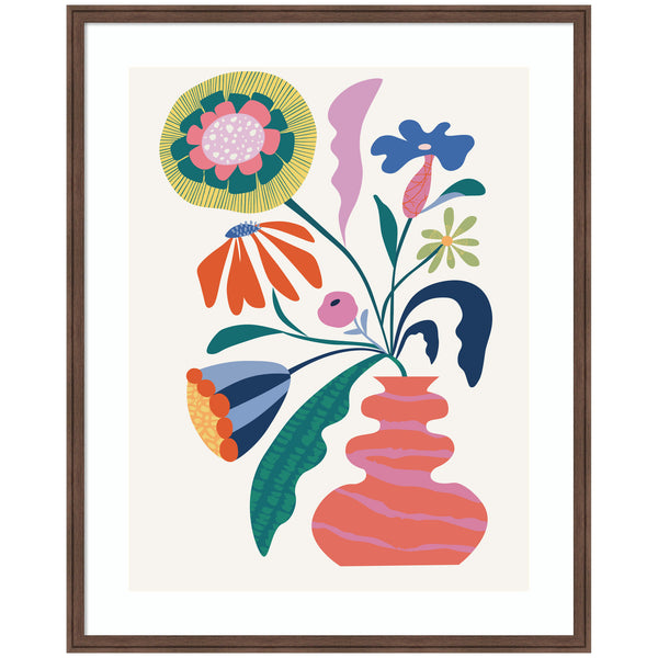 kate & laurel Framed Art Retro Whimsical Floral vase by Rachel Lee