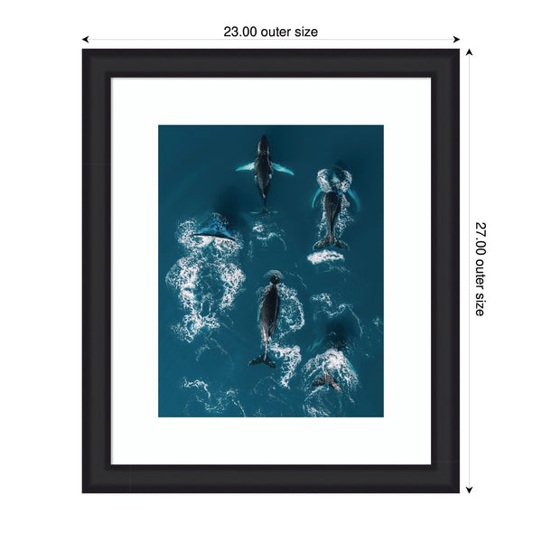 Kate & Laurel Framed Art School Of Humpback Whales In The Blue Ocean By Michael Schauer