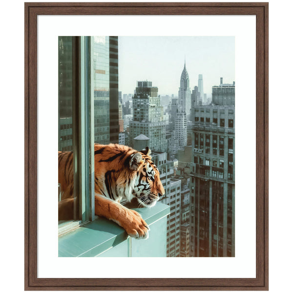 Kate & Laurel Framed Art Urban Tiger Overlooking Manhattan By Michael Schauer