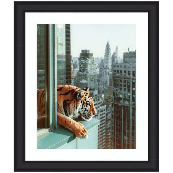 Kate & Laurel Framed Art Urban Tiger Overlooking Manhattan By Michael Schauer