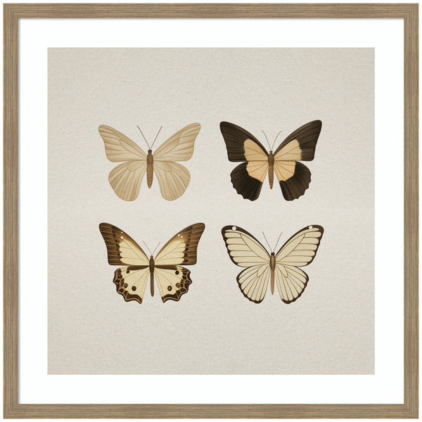 Kate & Laurel Framed Art Vintage Style Butterflies In Neutral Tones By The Creative Bunch Studio