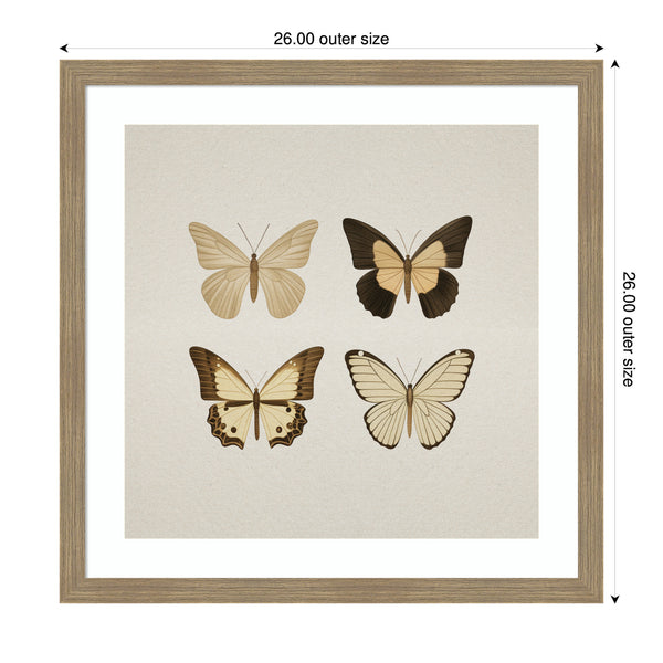 Kate & Laurel Framed Art Vintage Style Butterflies In Neutral Tones By The Creative Bunch Studio
