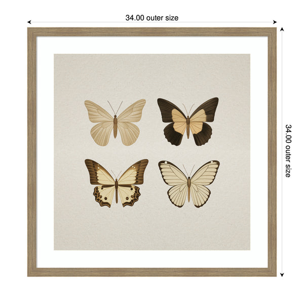 Kate & Laurel Framed Art Vintage Style Butterflies In Neutral Tones By The Creative Bunch Studio