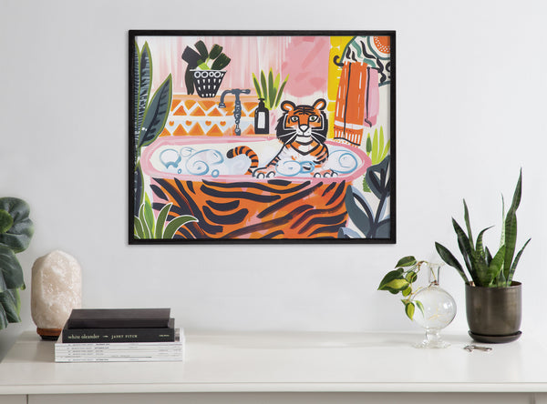 Kate & Laurel Gallery Bold Maximalist Tiger In Bubble Bath Print By The Creative Bunch Studio