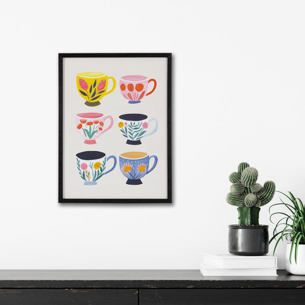 Kate & Laurel Gallery Botanical Coffee Shop Tea Cups Print By The Creative Bunch Studio
