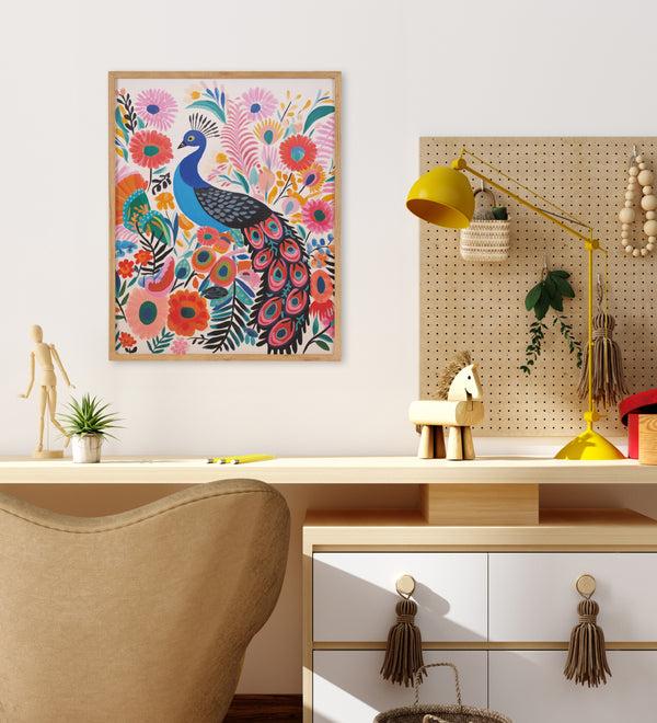 Kate & Laurel Gallery Bright Colorful Boho Peacock And Botanicals Print By The Creative Bunch Studio