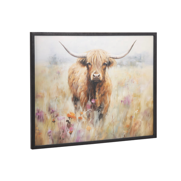 kate & laurel Gallery Highland Cow in a Flower Field Landscape Print by The Creative Bunch Studio