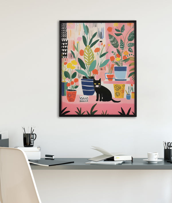 Kate & Laurel Gallery Whimsical Houseplants And A Black Kitty Cat Print By The Creative Bunch Studio