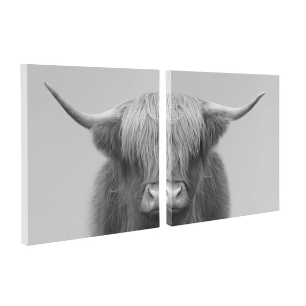 kate & laurel Hey Dude Highland Cow Gray Canvas by The Creative Bunch Studio